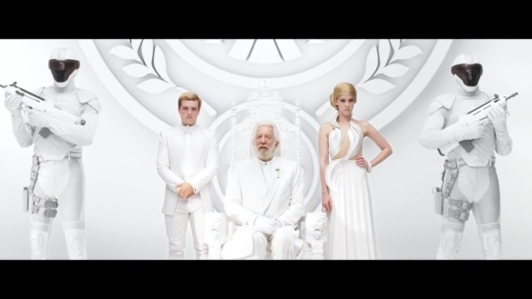 President Snow, Peeta Mellark and Johanna Mason