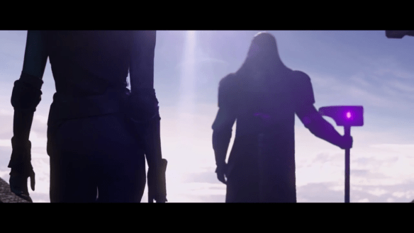 Lee Pace as Ronan and Karen Gillan as Nebula