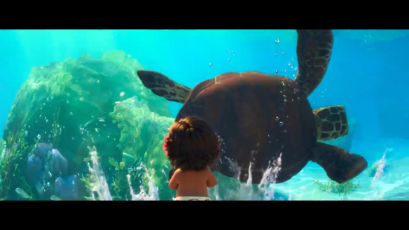 Moana watches a sea turtle
